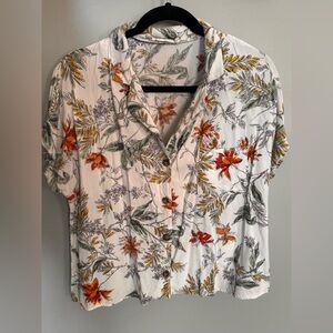 Tropical Print Button Down Blouse